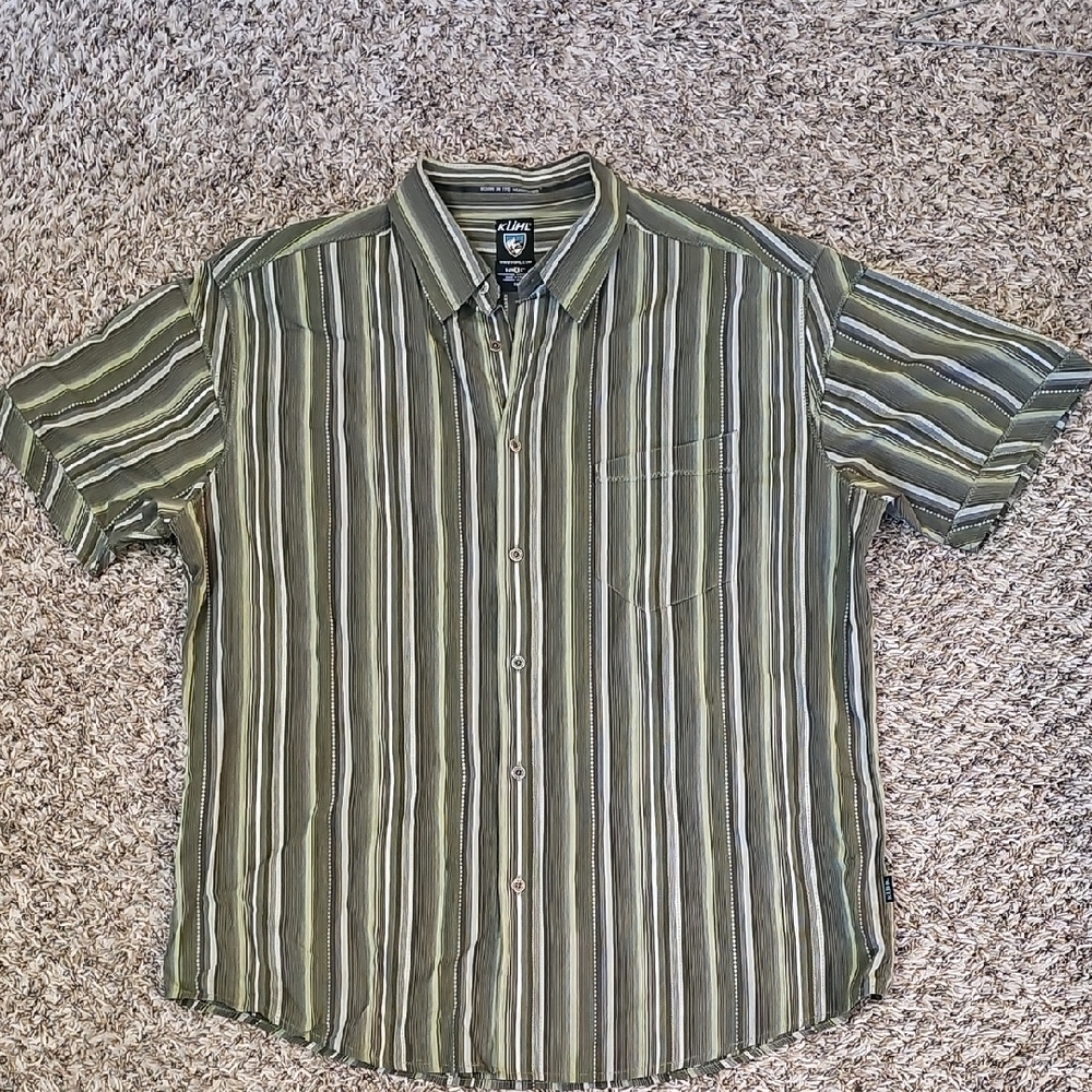 Kuhl Olive and White Striped Casual Shirt